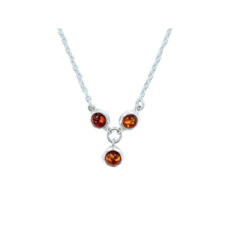 Collier avec ambre cognac rond naturel de la mer Baltique, argent 925, 42+4 cm