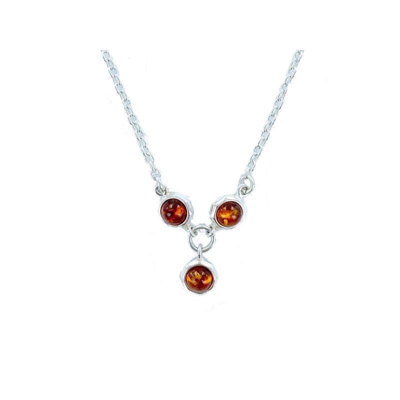 Natural round cognac Baltic amber necklace, 925 silver, 42+4 cm