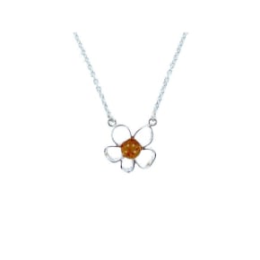 Collana in ambra baltica cognac tonda naturale, in argento 925, 42+4 cm