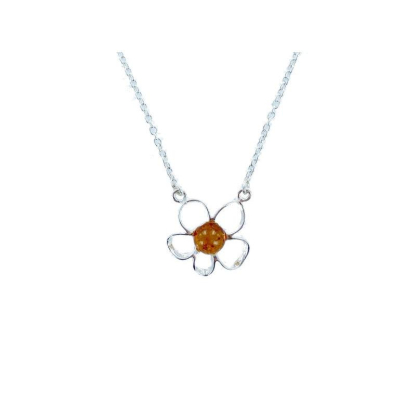 Baltische barnsteenketting cognac rond natuurlijk, 925 zilver, 42+4 cm