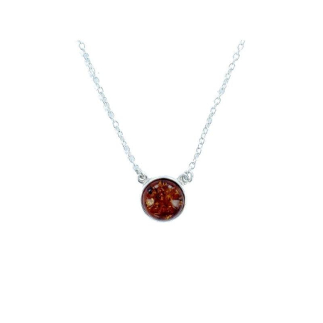 Baltische barnsteenketting cognac rond natuurlijk, 925 zilver, 42+3 cm