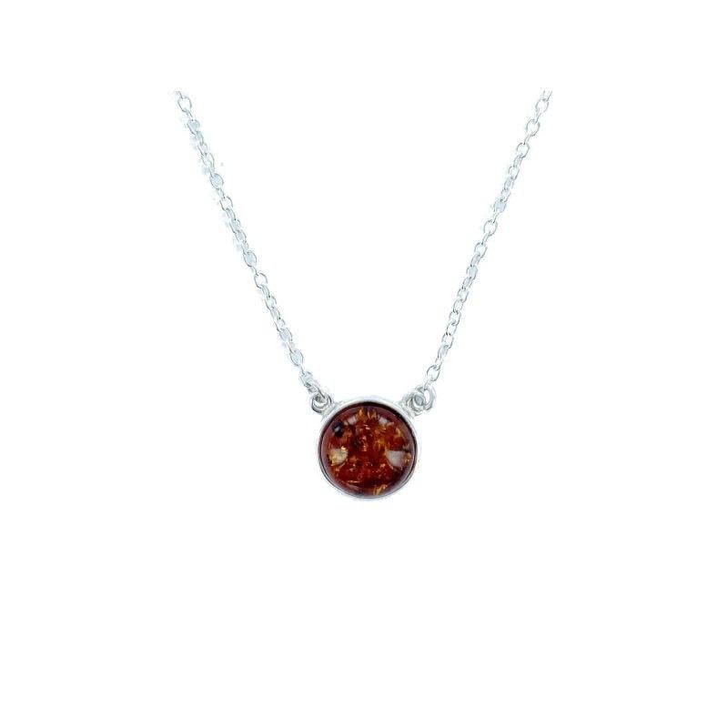 Collana in ambra baltica cognac tonda naturale, in argento 925, 42+3 cm