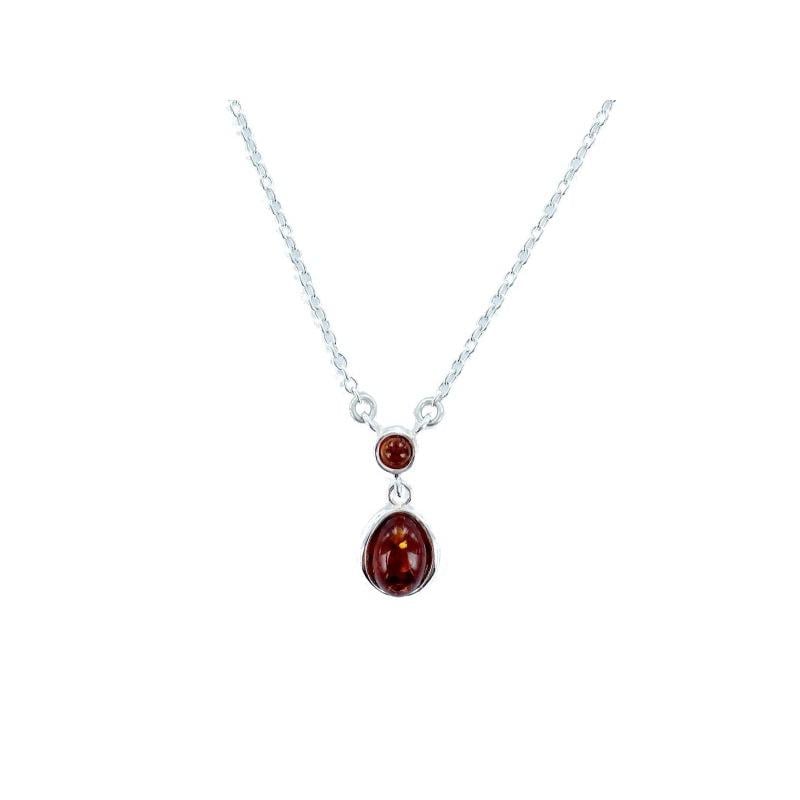 Colar de âmbar báltico cognac oval natural, em prata 925, 42+4 cm