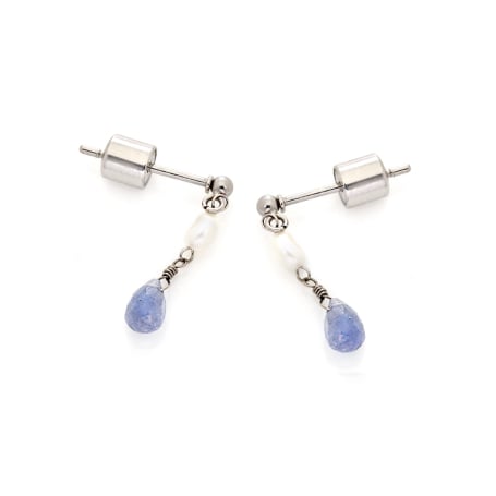 Boucles d'oreilles pendantes avec tanzanite bleue, acier inoxydable, 5x3 mm