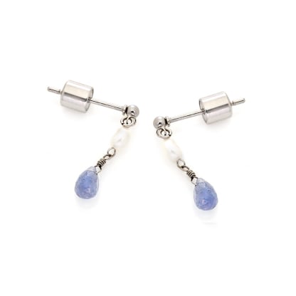 Boucles d'oreilles pendantes avec tanzanite bleue, acier inoxydable, 5x3 mm