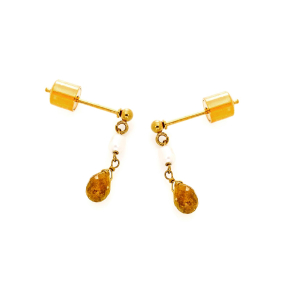 Drop green tourmaline dangle earrings, PVD gold-plated stainless steel, 5x3 mm