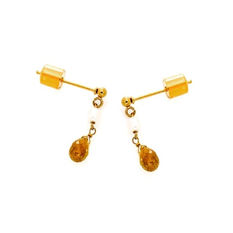 Boucles d'oreilles avec tourmaline verte, acier inoxydable doré PVD, 5x3 mm
