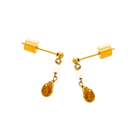 Brincos compridos de turmalina verde gota, aço inoxidável dourado PVD, 5x3 mm