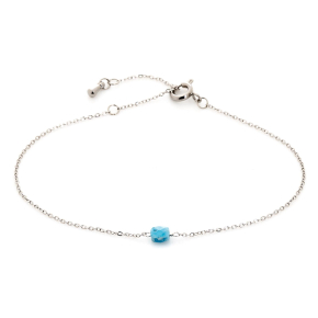 Pulsera de turquesa azul cuadrada reconstituida, acero inoxidable, 15,5-2-2 cm