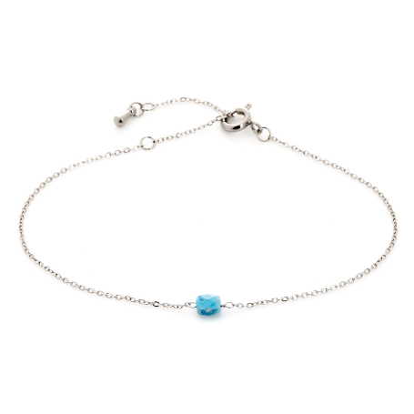 Turkooisarmband blauw vierkant gereconstrueerd, roestvrij staal, 15,5-2-2 cm