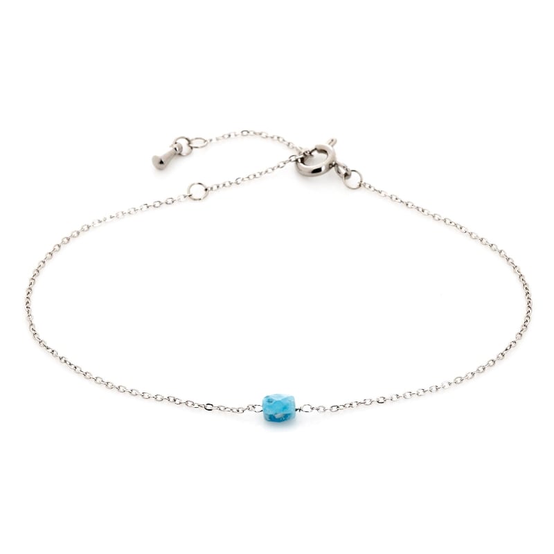 Bracciale in turchese blu ricostituito, acciaio inossidabile, 15,5-2-2 cm