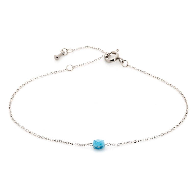 Bracelet avec turquoise bleue carrée reconstituée, acier inoxydable, 15,5-2-2 cm