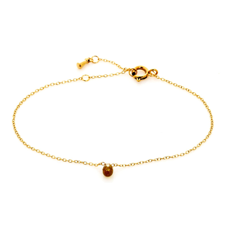 Drop green tourmaline bracelet, PVD gold-plated stainless steel, 15.5-2-2 cm