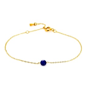 Bracelet avec lapis lazuli bleu rond, acier inoxydable doré PVD, 15,5-2-2 cm