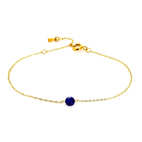 Bracelet avec lapis lazuli bleu rond, acier inoxydable doré PVD, 15,5-2-2 cm