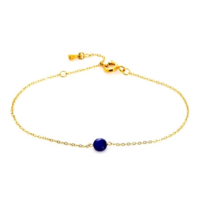 Bracelet avec lapis lazuli bleu rond, acier inoxydable doré PVD, 15,5-2-2 cm