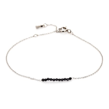 Bracelet avec spinelle noir irrégulier naturel, en acier inoxydable, 15,5-2-2 cm