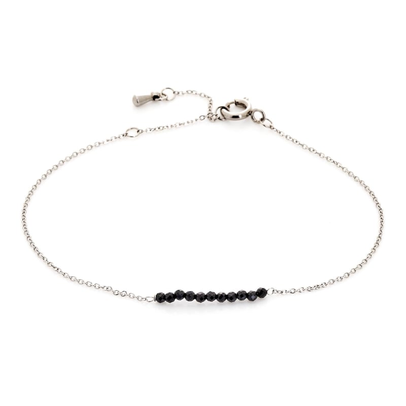 Bracelet avec spinelle noir irrégulier naturel, en acier inoxydable, 15,5-2-2 cm