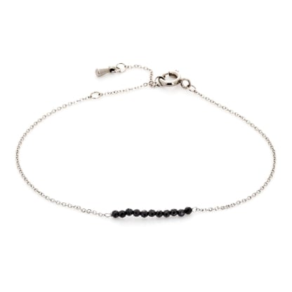 Bracelet avec spinelle noir irrégulier naturel, en acier inoxydable, 15,5-2-2 cm