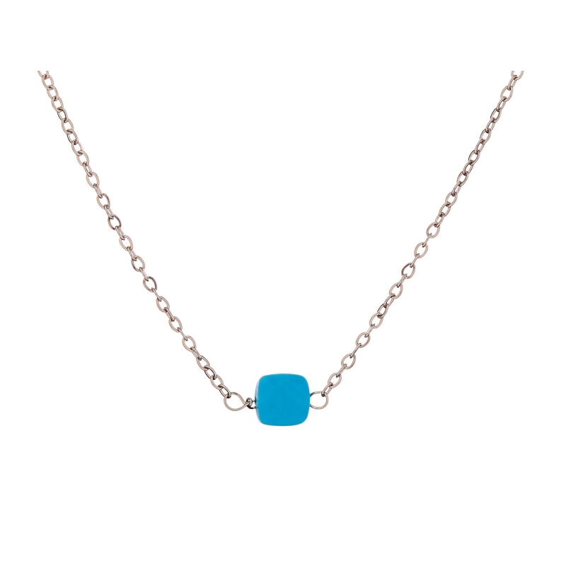 Collier avec turquoise bleue reconstituée, acier inoxydable, 42-2,5-2,5 cm