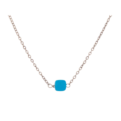 Collier avec turquoise bleue reconstituée, acier inoxydable, 42-2,5-2,5 cm