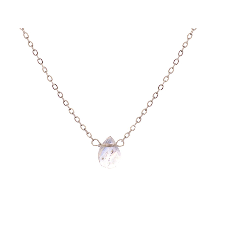 Natural drop white moonstone necklace, stainless steel, 41.5-3-3 cm