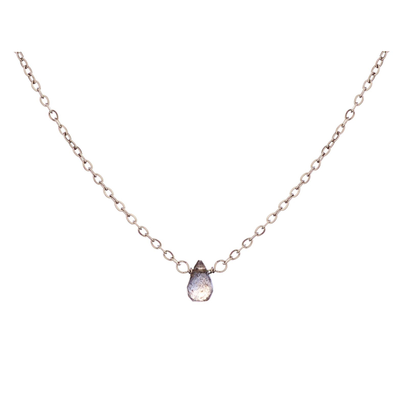 Labradoritkette braun Tropfen natur, Edelstahl, 41,5-2,5-2,5 cm