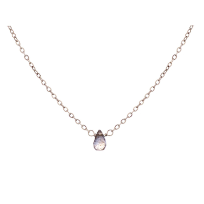 Collier avec labradorite brune goutte, acier inoxydable, 41,5-2,5-2,5 cm