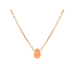 Drop pink moonstone necklace, PVD gold-plated stainless steel, 41.5-3-3 cm