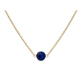 Collana in lapislazzuli blu tondo, acciaio inossidabile dorato PVD, 42-3-3 cm