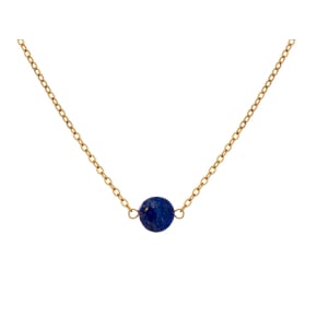 Collier avec lapis lazuli bleu rond, acier inoxydable doré PVD, 42-3-3 cm