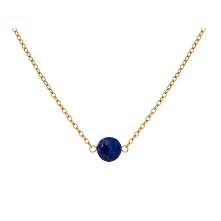 Round blue lapis lazuli necklace, PVD gold-plated stainless steel, 42-3-3 cm