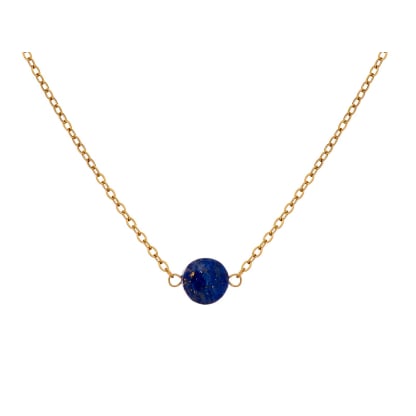 Yuvarlak mavi lapis lazuli kolye, PVD altın kaplama paslanmaz çelik, 42-3-3 cm