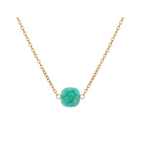 Colar de amazonite azul quadrada natural, aço inoxidável dourado PVD, 42-3-3 cm