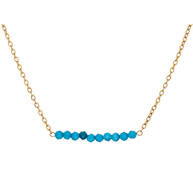 Turkooisketting blauw gereconstrueerd, PVD verguld roestvrij staal, 40-3-3 cm