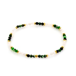 Bracelet avec agate multicolore irrégulière, acier inoxydable doré PVD, 18 cm