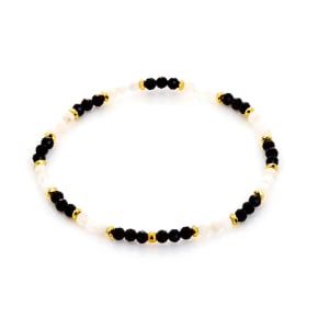 Bracelet avec onyx multicolore irrégulier, acier inoxydable doré PVD, 18 cm