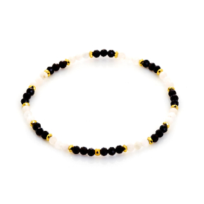 Pulsera de ónix multicolor irregular natural, acero inoxidable dorado PVD, 18 cm