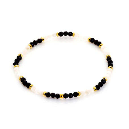 Bracelet avec onyx multicolore irrégulier, acier inoxydable doré PVD, 18 cm