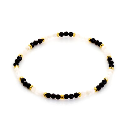 Bracelet avec onyx multicolore irrégulier, acier inoxydable doré PVD, 18 cm