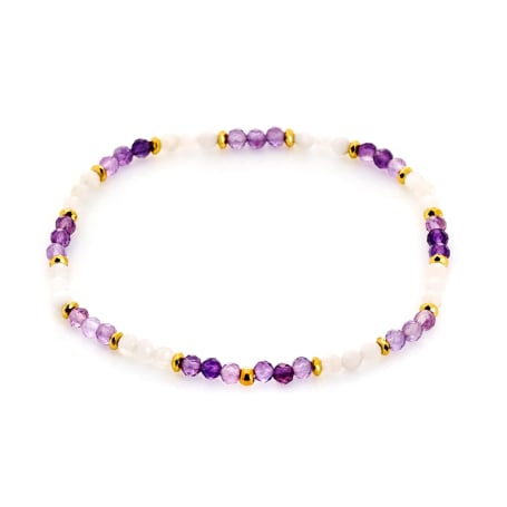 Bracelet avec améthyste multicolore, acier inoxydable doré PVD, 18 cm