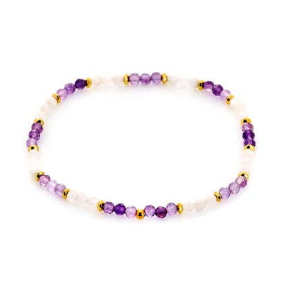 Bracelet avec améthyste multicolore, acier inoxydable doré PVD, 18 cm