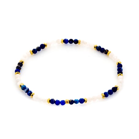 Pulseira de lápis-lazúli multicolor irregular, aço inoxidável dourado PVD, 18 cm