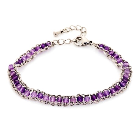 Bracelet avec améthyste violette irrégulière, acier inoxydable, 15,5+3,5 cm