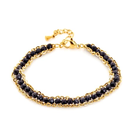 Bracelet avec onyx noir irrégulier, acier inoxydable doré PVD, 15,5+3,5 cm