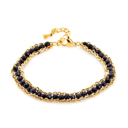 Pulseira de ónix preto irregular, aço inoxidável dourado PVD, 15,5+3,5 cm