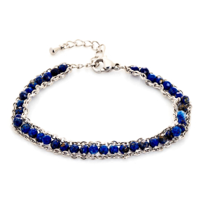 Bracciale in lapislazzuli blu irregolare, acciaio inossidabile, 15,5+3,5 cm