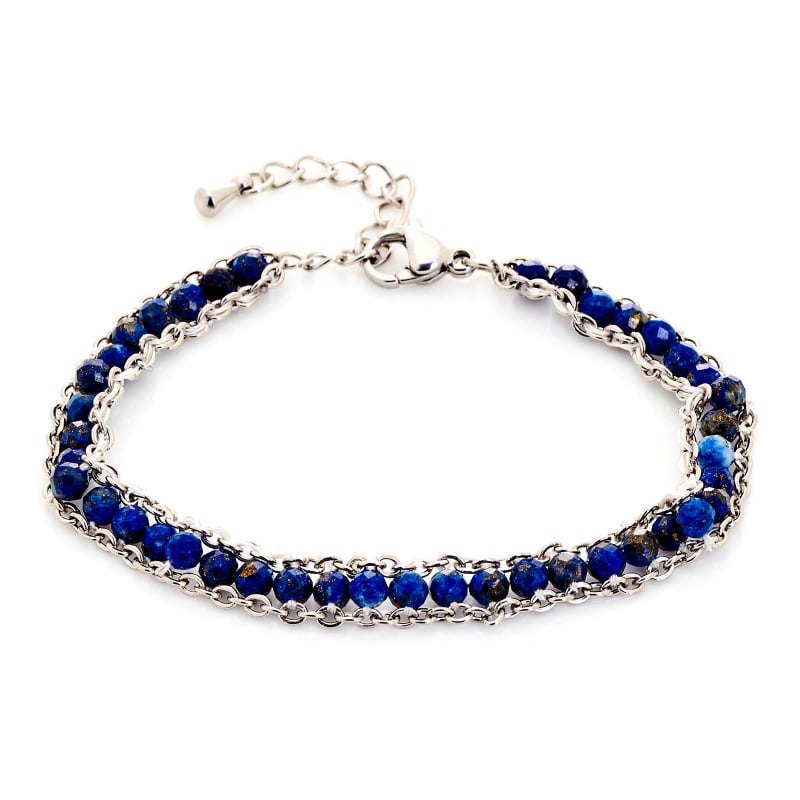 Lapislazuliarmband blau unregelmäßig natur, Edelstahl, 15,5+3,5 cm