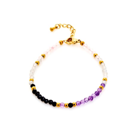 Pulseira de multipedra multicolor, aço inoxidável dourado PVD, 15,5+3,5 cm