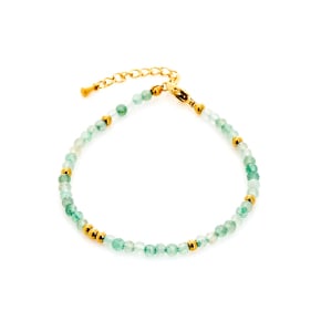 Bracelet avec aventurine verte, acier inoxydable doré PVD, 15,5+3,5 cm